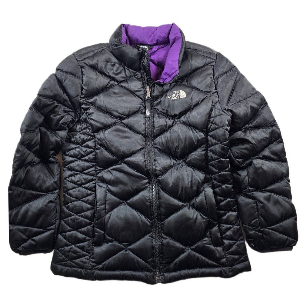 The North Face Down Puffer Jacket Girls Large 14/16 Black Purple 550 Quilted